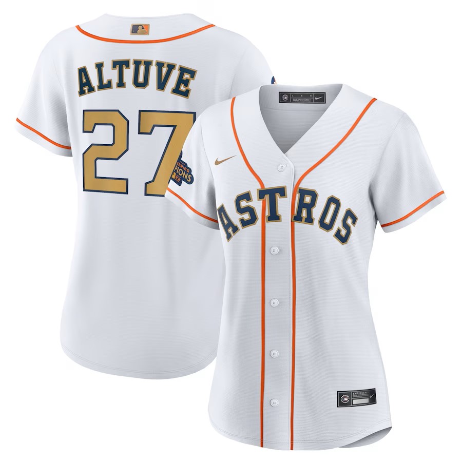 Women's Houston Astros Jose Altuve Nike White/Gold 2023 Gold Col