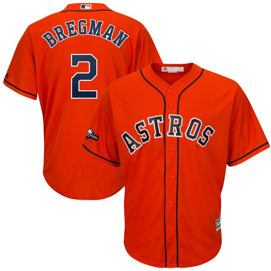 Houston Astros #2 Alex Bregman Majestic 2019 Postseason Official Cool Base Player Jersey Orange
