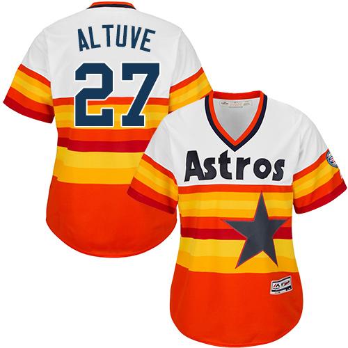 Astros #27 Jose Altuve White/Orange Alternate Cooperstown Women'