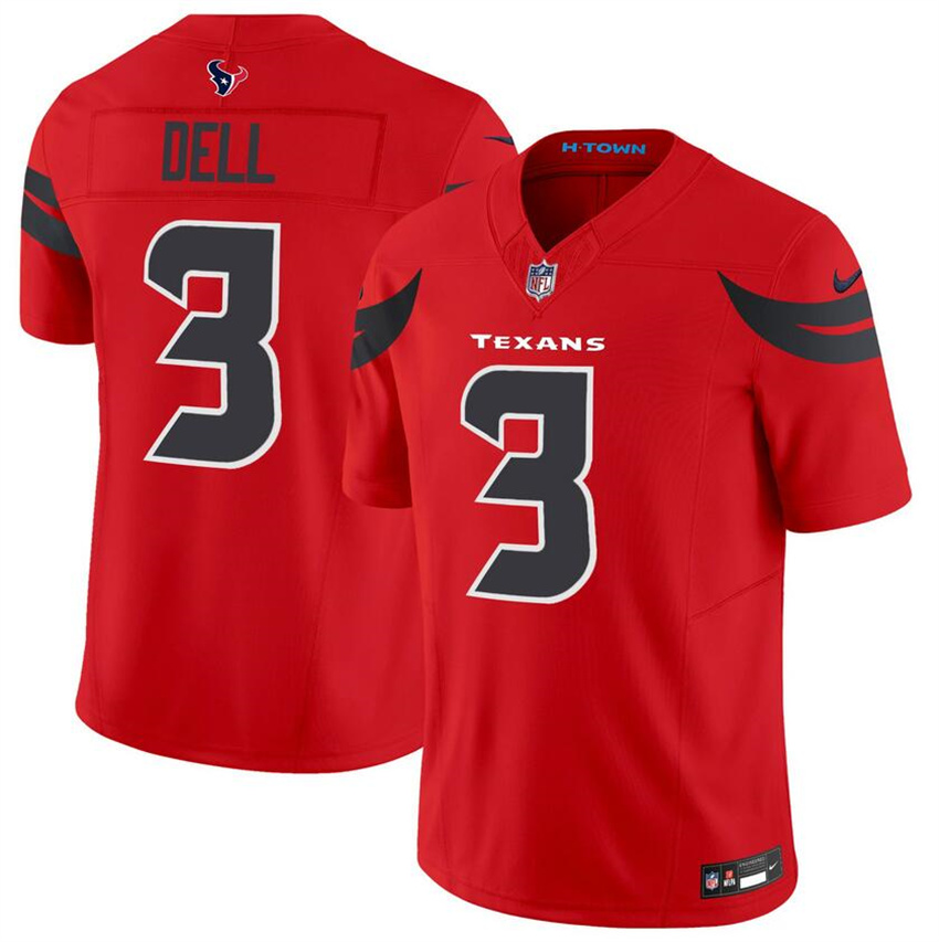 Men's Red Houston Texans #3 Dell Limited Stitched Jersey